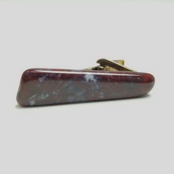 Vintage Red Stone Tie Clip, Polished Unique Shape, Estate - Picture 5 of 5